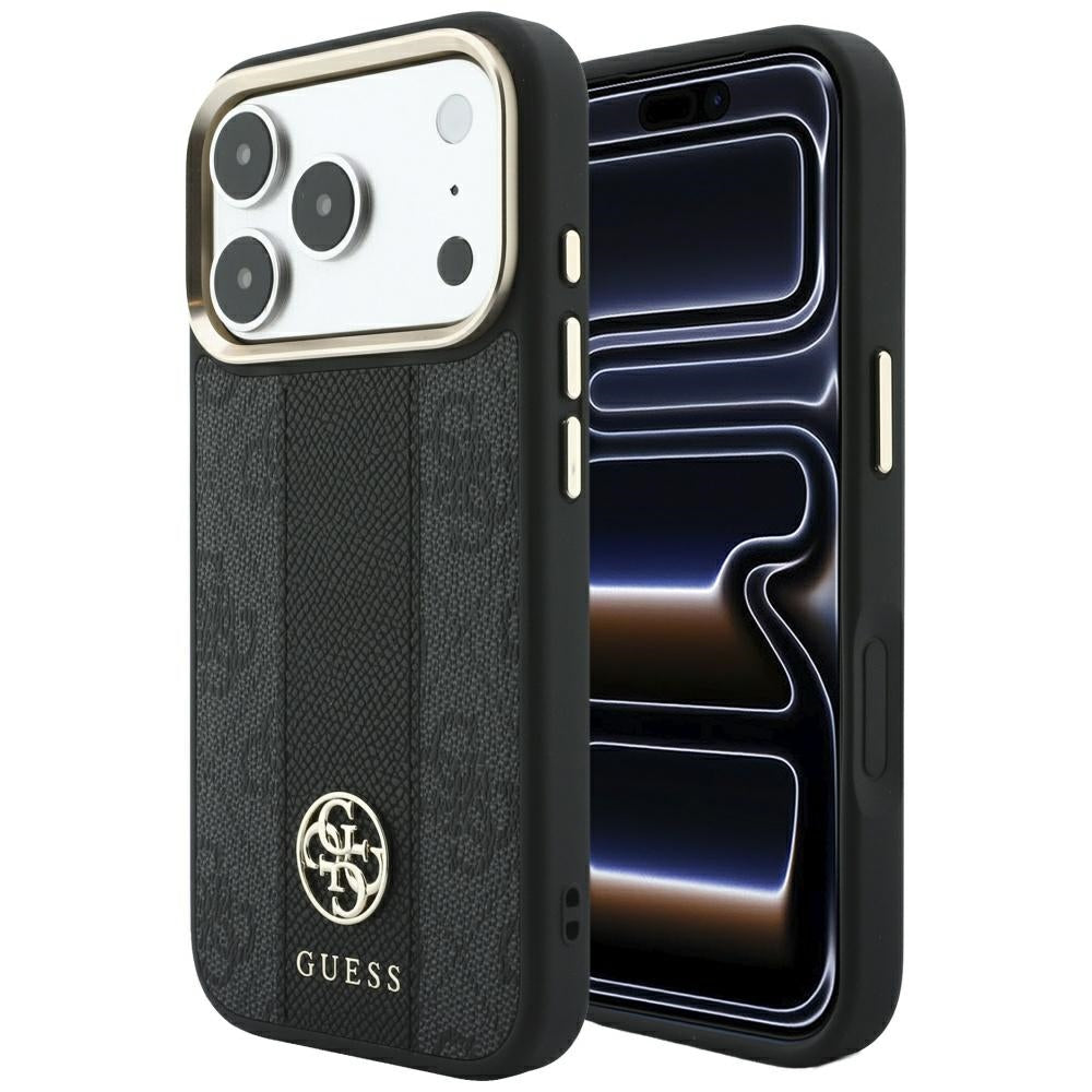 MagSafe ovitek za Apple iPhone 18 Pro Max / 17 Pro Max, Guess, 4G Stripe Round Classic Logo, Črn