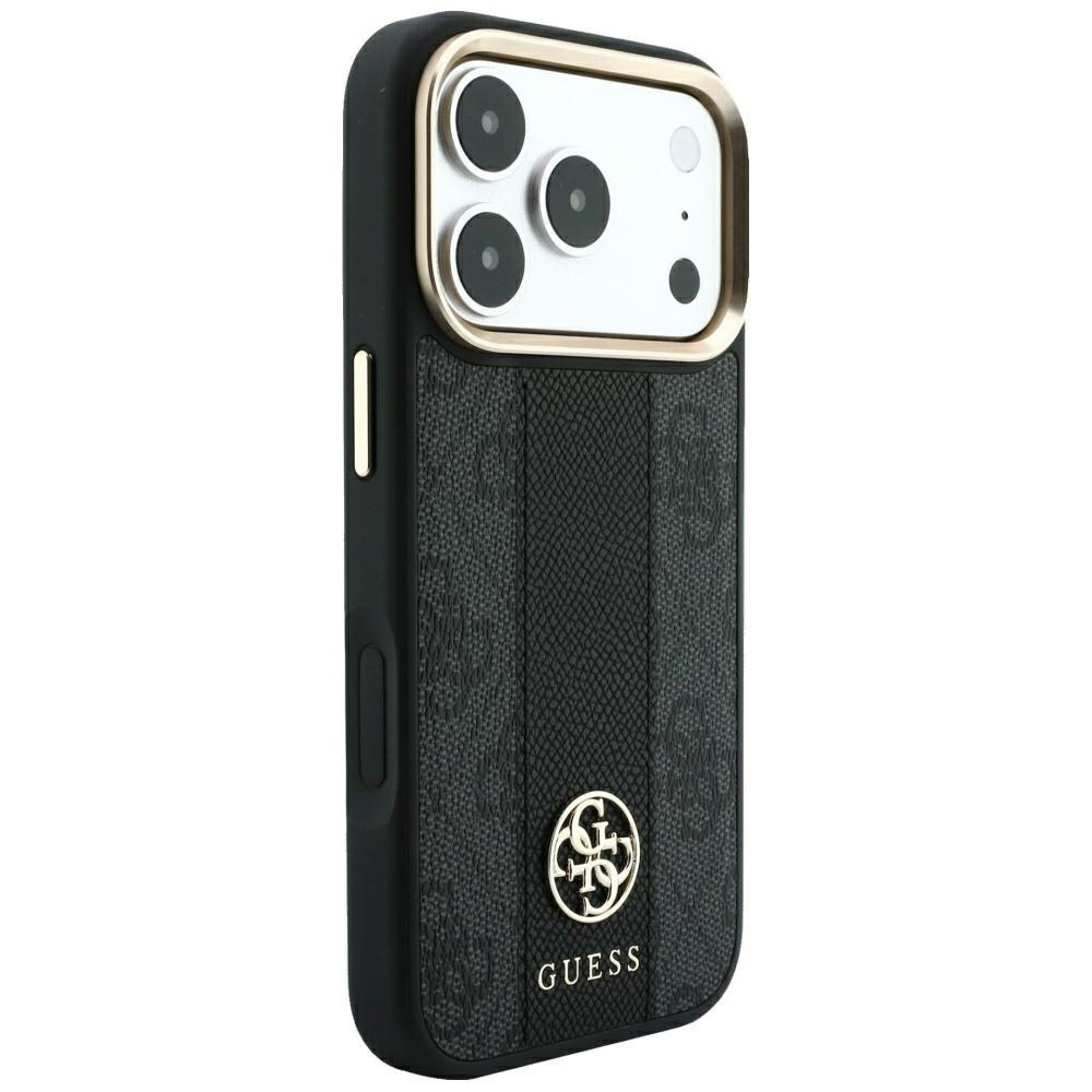 MagSafe ovitek za Apple iPhone 18 Pro Max / 17 Pro Max, Guess, 4G Stripe Round Classic Logo, Črn
