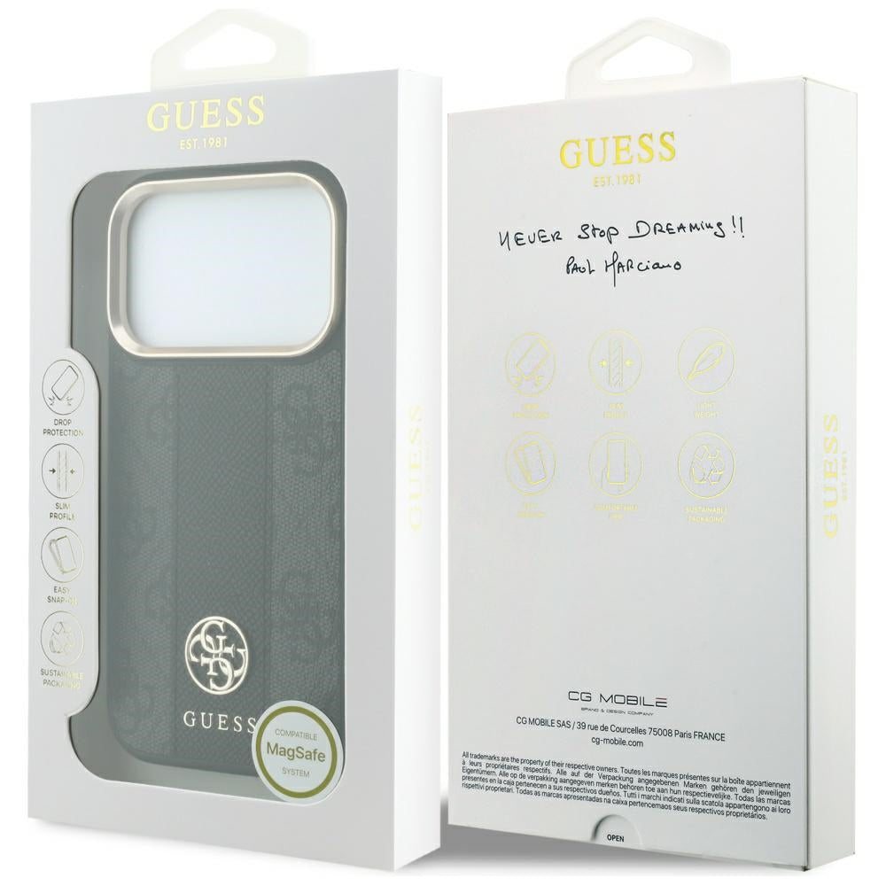 MagSafe ovitek za Apple iPhone 18 Pro Max / 17 Pro Max, Guess, 4G Stripe Round Classic Logo, Črn