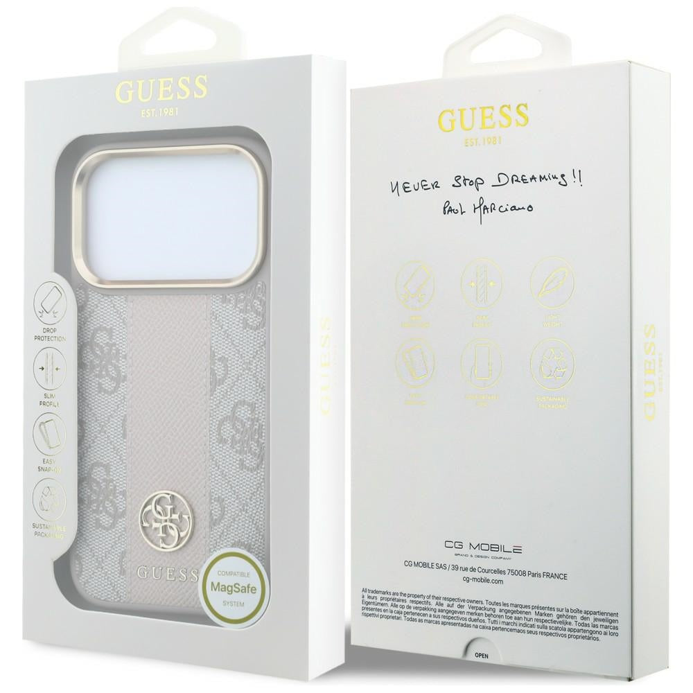MagSafe ovitek za Apple iPhone 18 Pro Max / 17 Pro Max, Guess, 4G Stripe Round Classic Logo, Roza