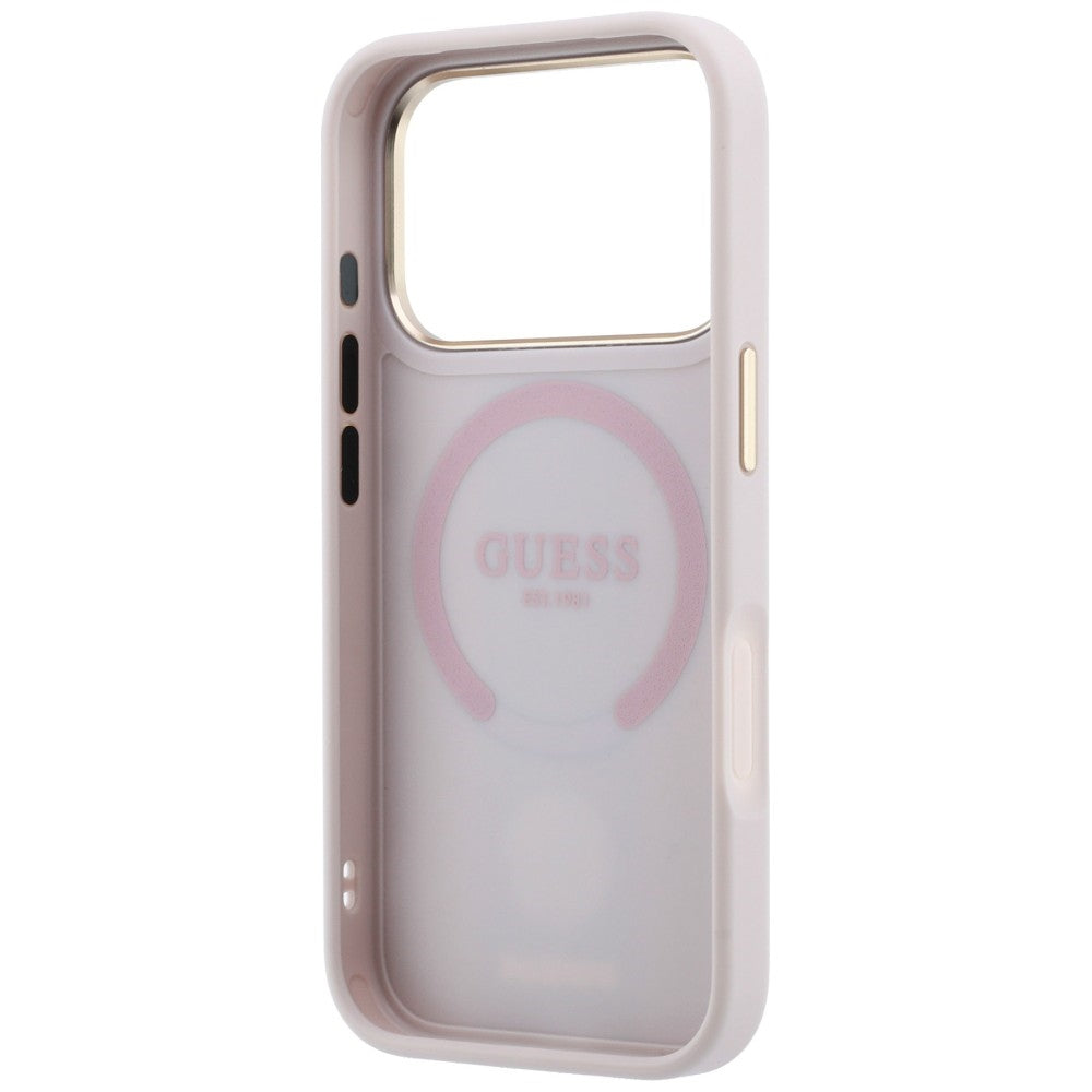 MagSafe ovitek za Apple iPhone 18 Pro Max / 17 Pro Max, Guess, 4G Stripe Round Classic Logo, Roza