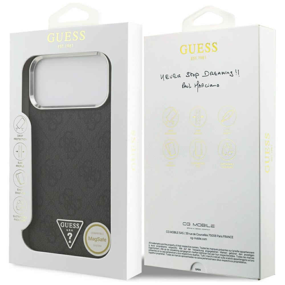 Ovitek MagSafe za Apple iPhone 18 Pro Max / 17 Pro Max, Guess, 4G Triangle Logo, Črn