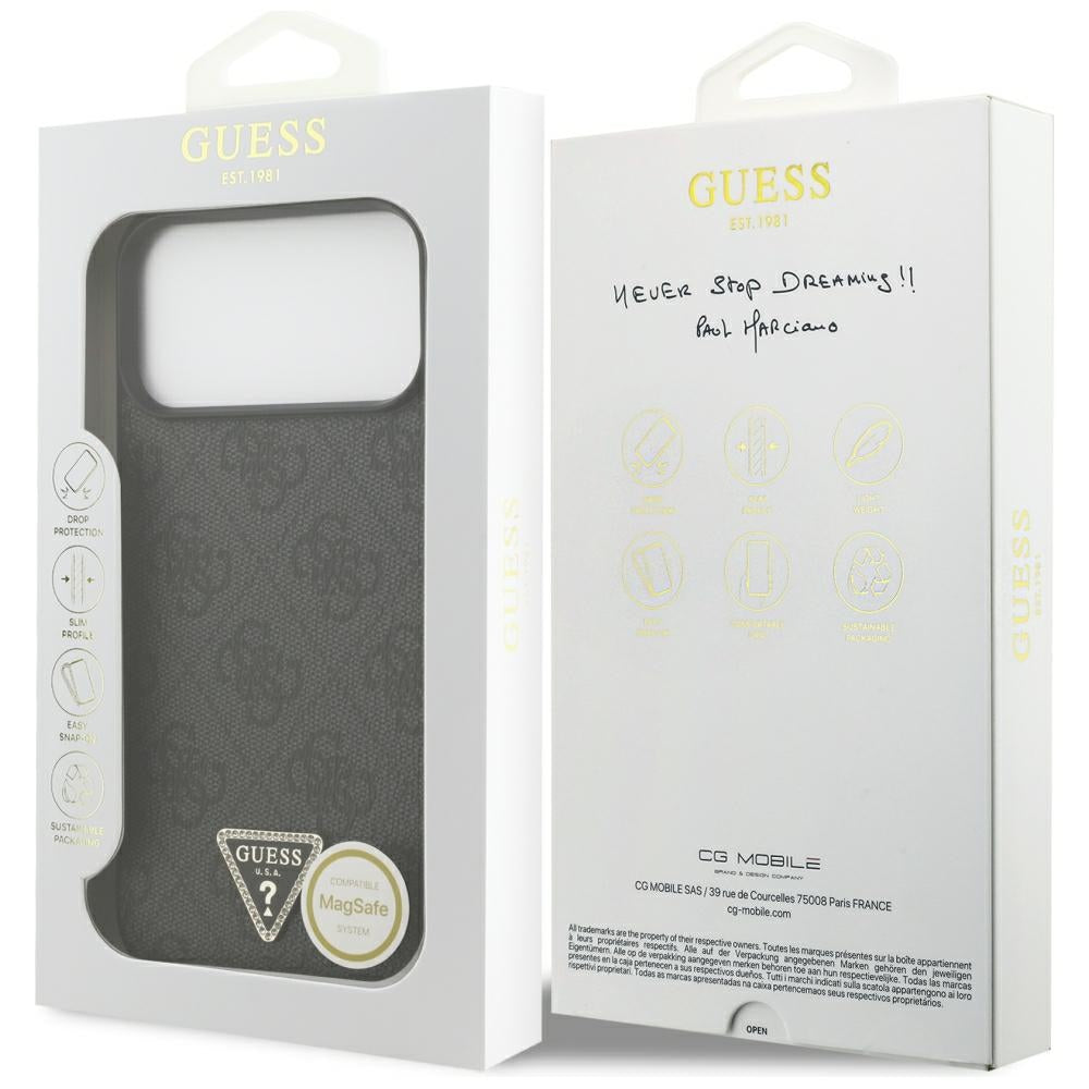 MagSafe ovitek za Apple iPhone 18 Pro Max / 17 Pro Max, Guess, 4G Triangle Strass, Črn