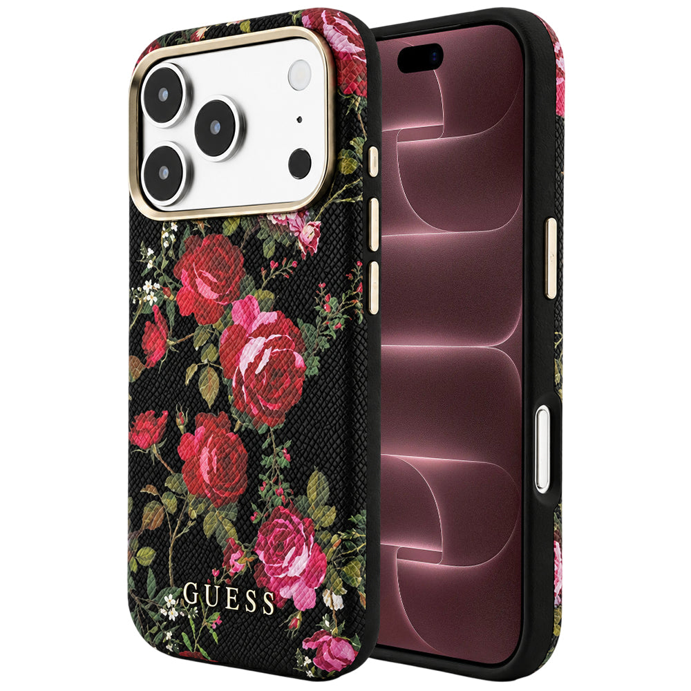 MagSafe Case for Apple iPhone 18 Pro Max / 17 Pro Max, Guess, Blossom Roses Print, Black