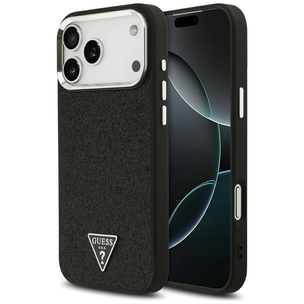 Ovitek MagSafe za Apple iPhone 18 Pro Max / 17 Pro Max, Guess, Bleščeči trikotni logotip, Črn