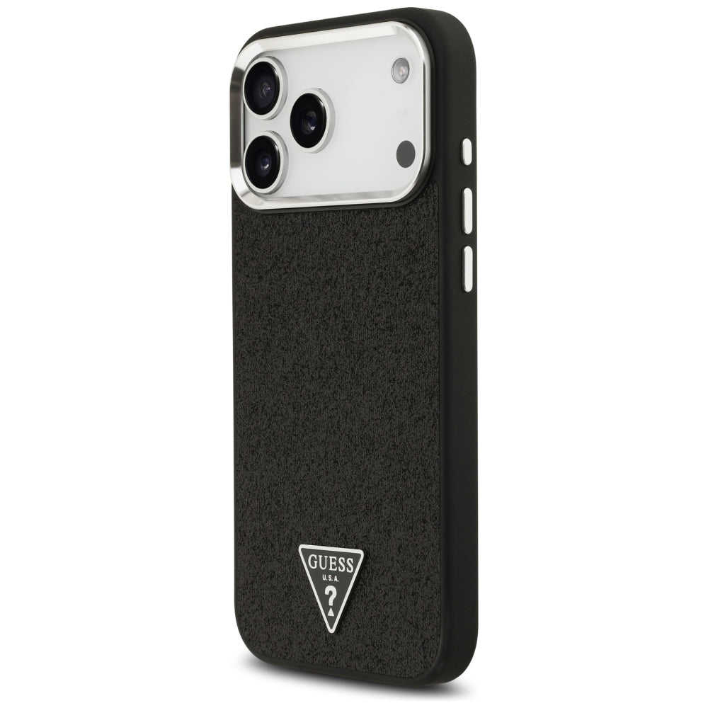 Ovitek MagSafe za Apple iPhone 18 Pro Max / 17 Pro Max, Guess, Bleščeči trikotni logotip, Črn