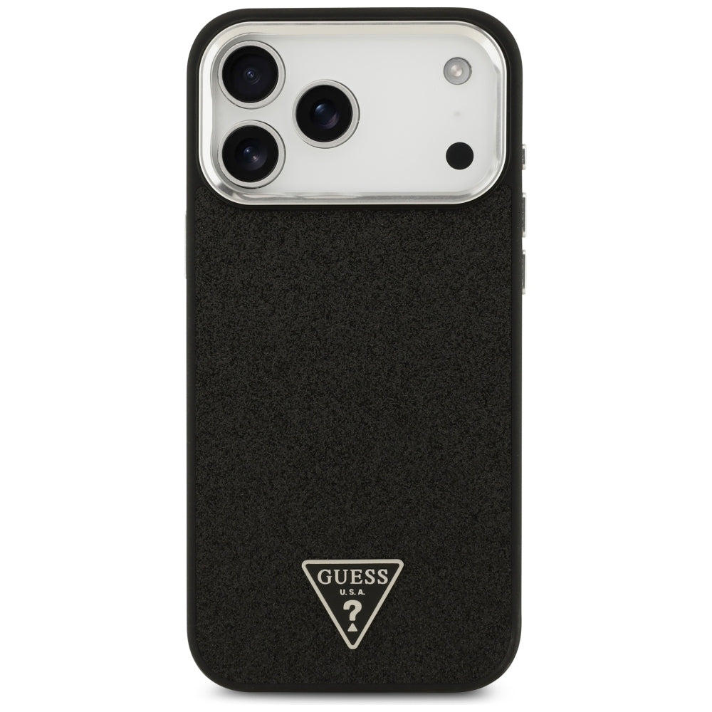 Ovitek MagSafe za Apple iPhone 18 Pro Max / 17 Pro Max, Guess, Bleščeči trikotni logotip, Črn