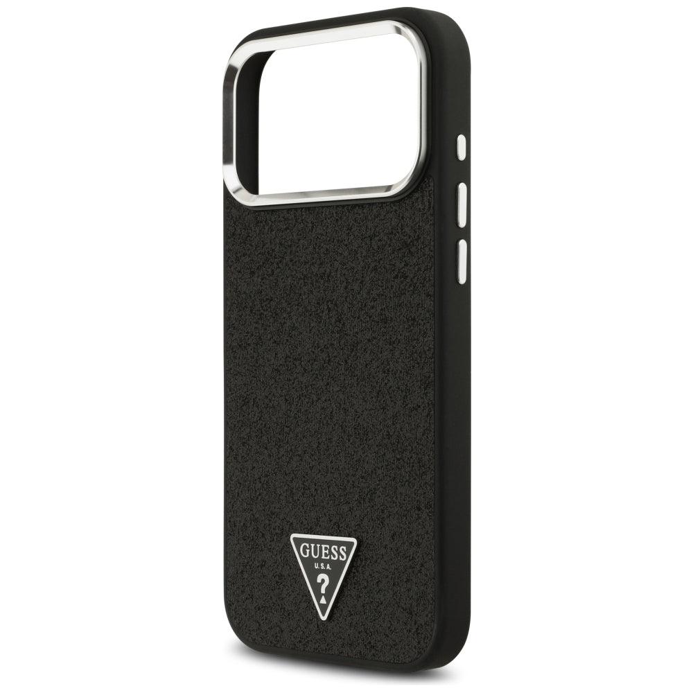 Ovitek MagSafe za Apple iPhone 18 Pro Max / 17 Pro Max, Guess, Bleščeči trikotni logotip, Črn