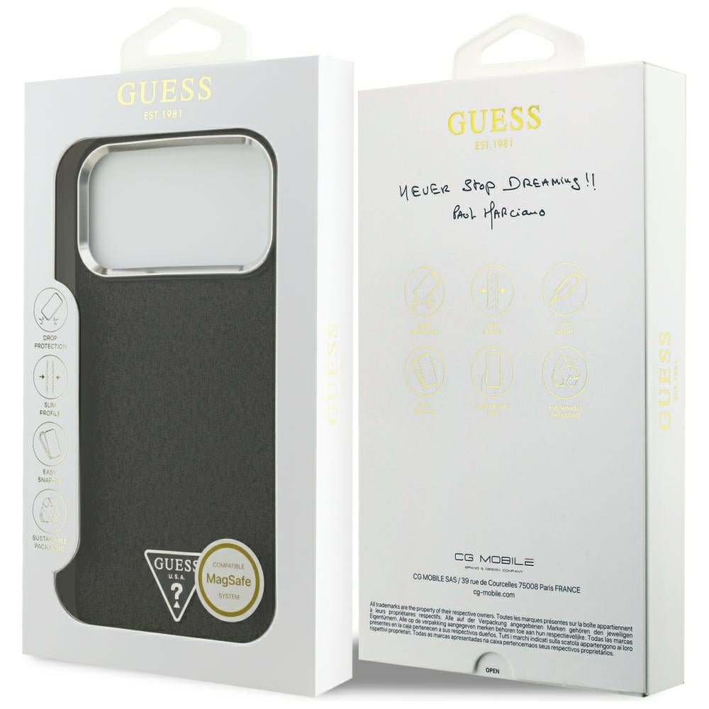 Ovitek MagSafe za Apple iPhone 18 Pro Max / 17 Pro Max, Guess, Bleščeči trikotni logotip, Črn