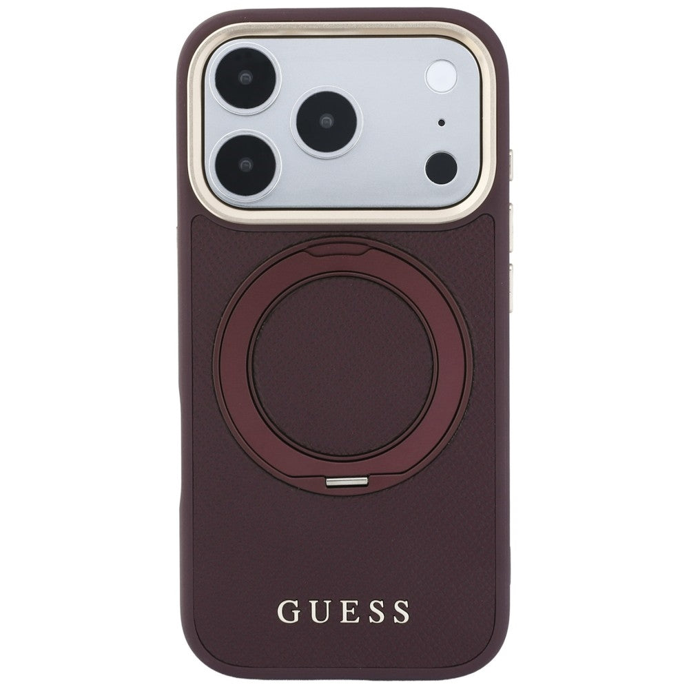 Ovitek MagSafe za Apple iPhone 18 Pro Max / 17 Pro Max, Guess, Grained Ring Stand 360 Classic, Vijolično rdeča