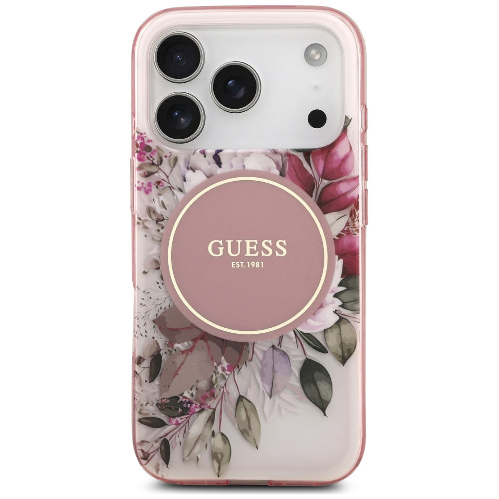 Ovitek MagSafe za Apple iPhone 18 Pro Max / 17 Pro Max, Guess, IML Flower & Tonal Circle, rožnat