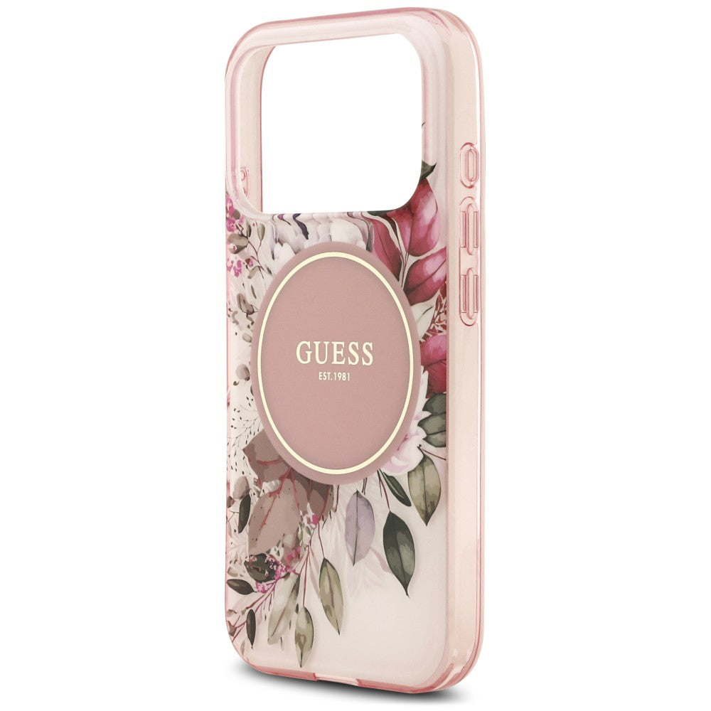 Ovitek MagSafe za Apple iPhone 18 Pro Max / 17 Pro Max, Guess, IML Flower & Tonal Circle, rožnat