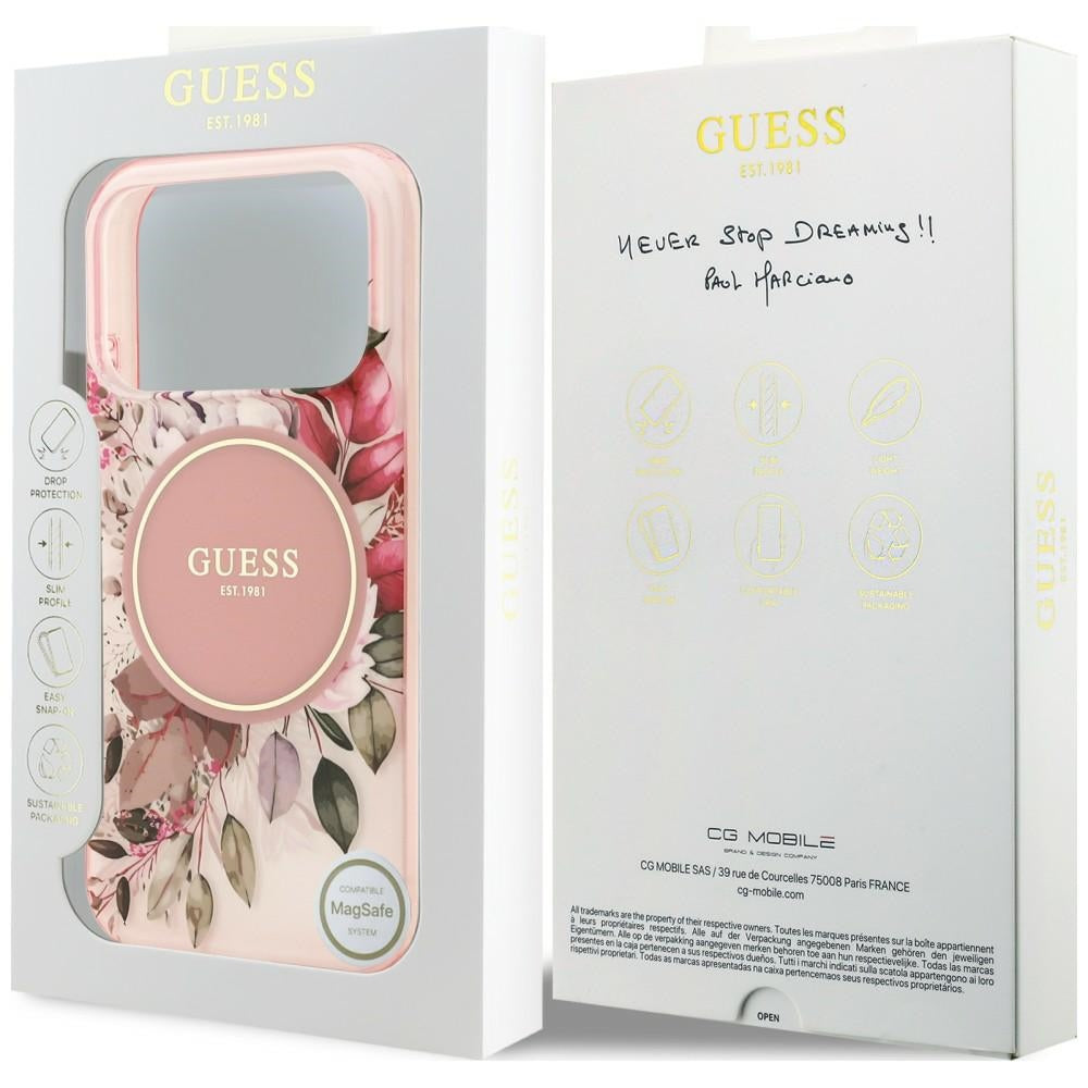 Ovitek MagSafe za Apple iPhone 18 Pro Max / 17 Pro Max, Guess, IML Flower & Tonal Circle, rožnat