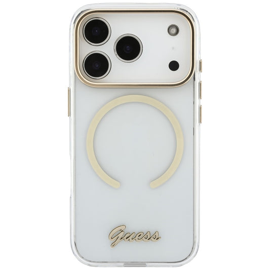 MagSafe ovitek za Apple iPhone 18 Pro Max / 17 Pro Max, Guess, IML Script Metal, prozoren
