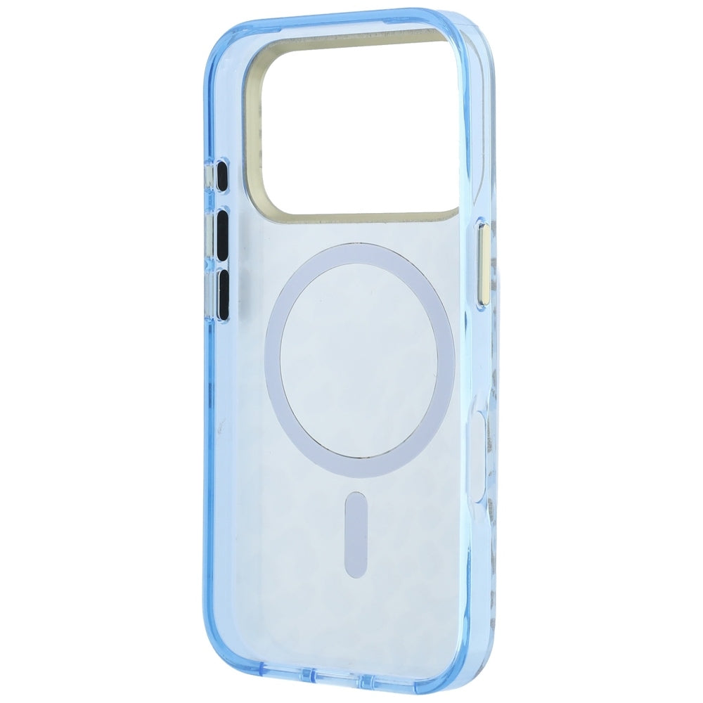 Ovitek MagSafe za Apple iPhone 18 Pro Max / 17 Pro Max, Guess, Leopard Glitter Triangle Logo, Bleu