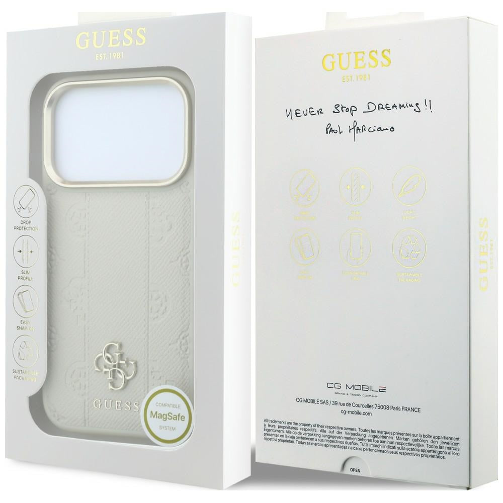Ovitek MagSafe za Apple iPhone 18 Pro Max / 17 Pro Max, Guess, Peony 4G majhen logotip, bež