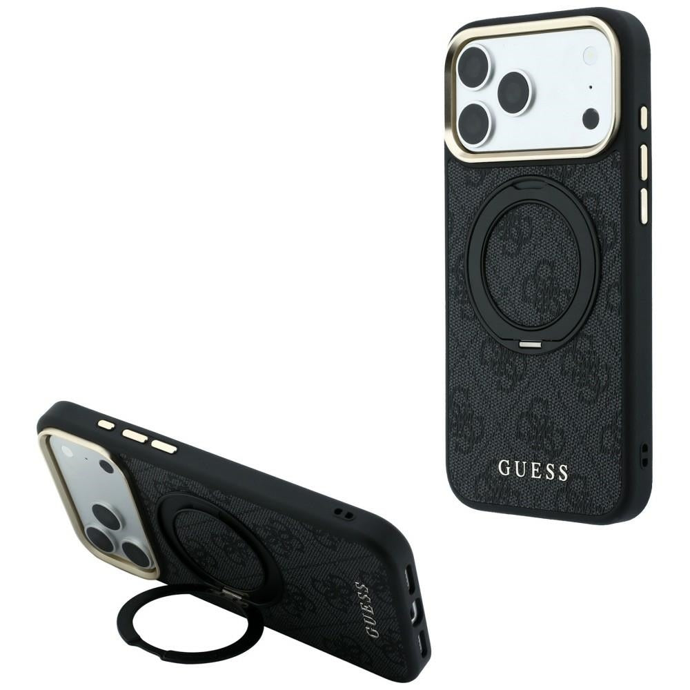 MagSafe ovitek za Apple iPhone 18 Pro Max / 17 Pro Max, Guess, Ring Stand Classic Logo, Črn