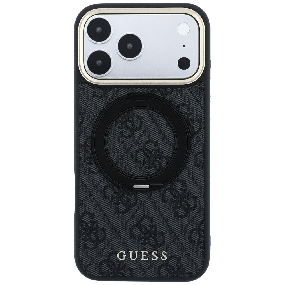 MagSafe ovitek za Apple iPhone 18 Pro Max / 17 Pro Max, Guess, Ring Stand Classic Logo, Črn