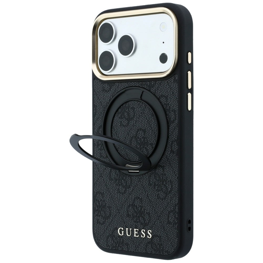 MagSafe ovitek za Apple iPhone 18 Pro Max / 17 Pro Max, Guess, Ring Stand Classic Logo, Črn