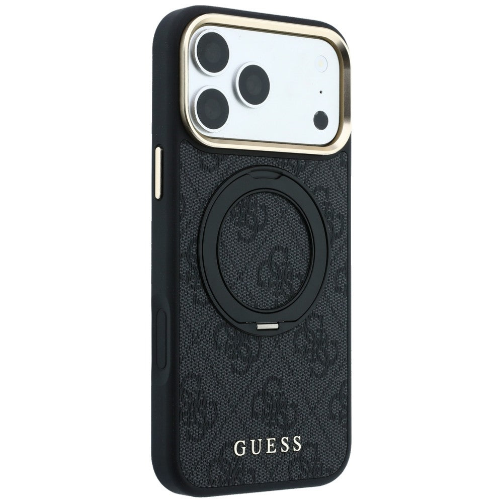 MagSafe ovitek za Apple iPhone 18 Pro Max / 17 Pro Max, Guess, Ring Stand Classic Logo, Črn