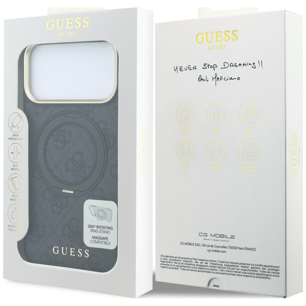 MagSafe ovitek za Apple iPhone 18 Pro Max / 17 Pro Max, Guess, Ring Stand Classic Logo, Črn