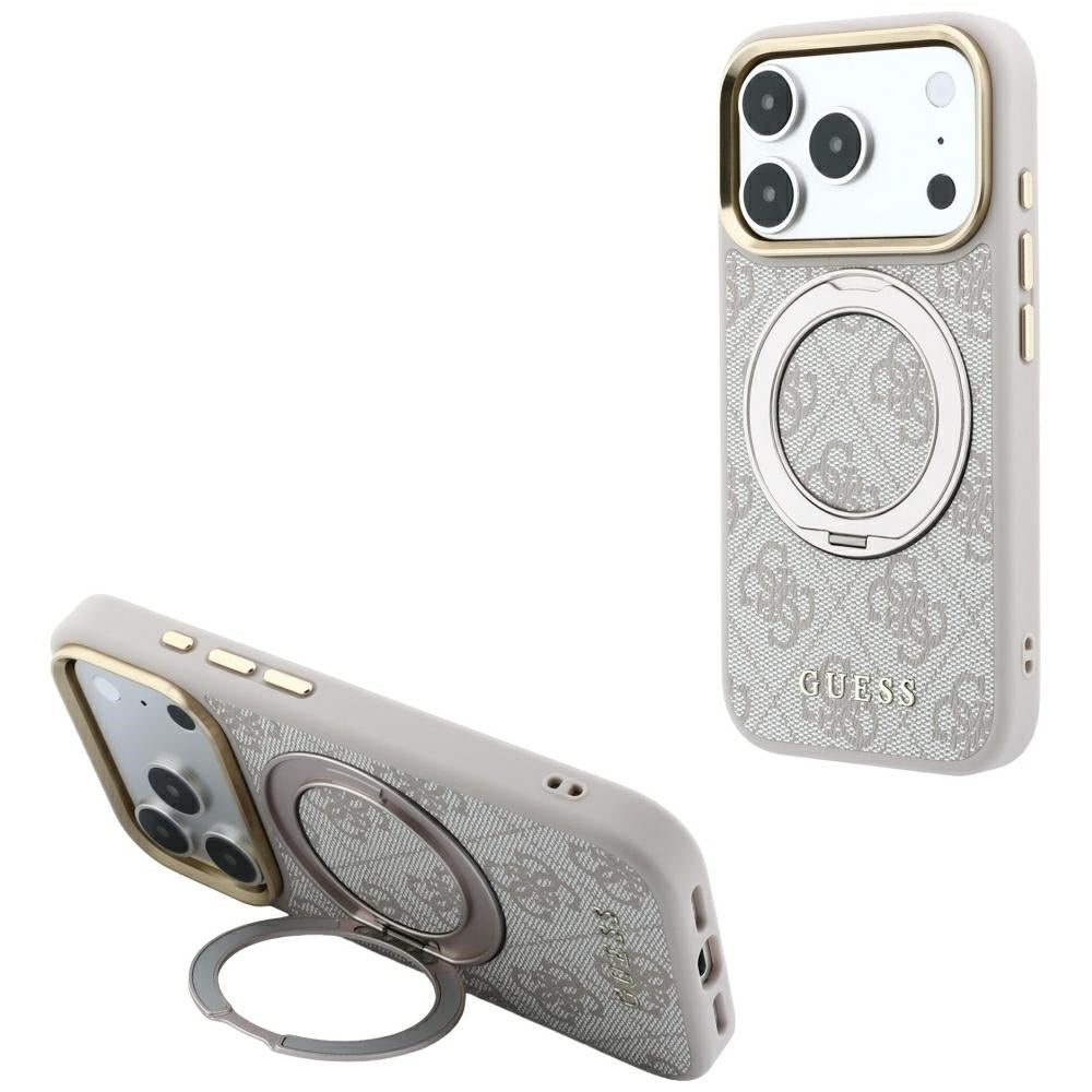 Ovitek MagSafe za Apple iPhone 18 Pro Max / 17 Pro Max, Guess, Ring Stand Classic Logo, Roza