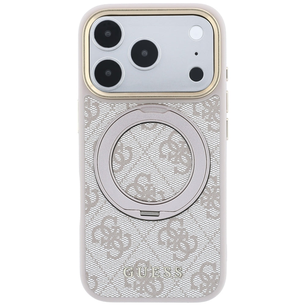 Ovitek MagSafe za Apple iPhone 18 Pro Max / 17 Pro Max, Guess, Ring Stand Classic Logo, Roza