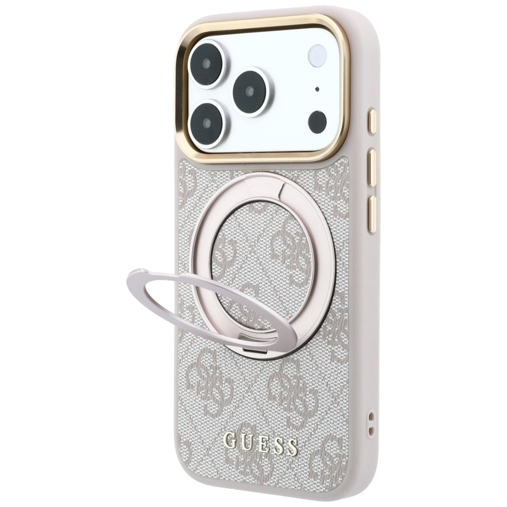 Ovitek MagSafe za Apple iPhone 18 Pro Max / 17 Pro Max, Guess, Ring Stand Classic Logo, Roza