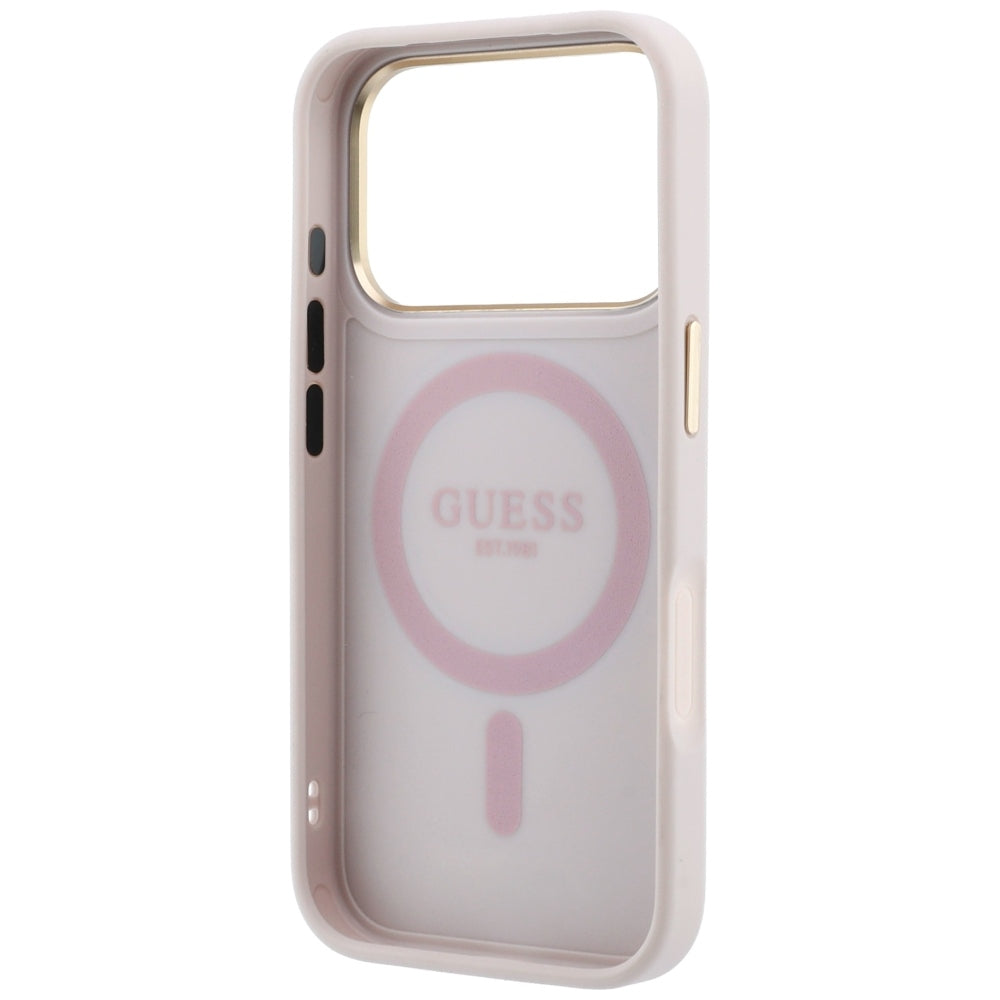 Ovitek MagSafe za Apple iPhone 18 Pro Max / 17 Pro Max, Guess, Ring Stand Classic Logo, Roza