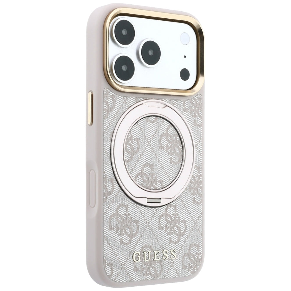 Ovitek MagSafe za Apple iPhone 18 Pro Max / 17 Pro Max, Guess, Ring Stand Classic Logo, Roza