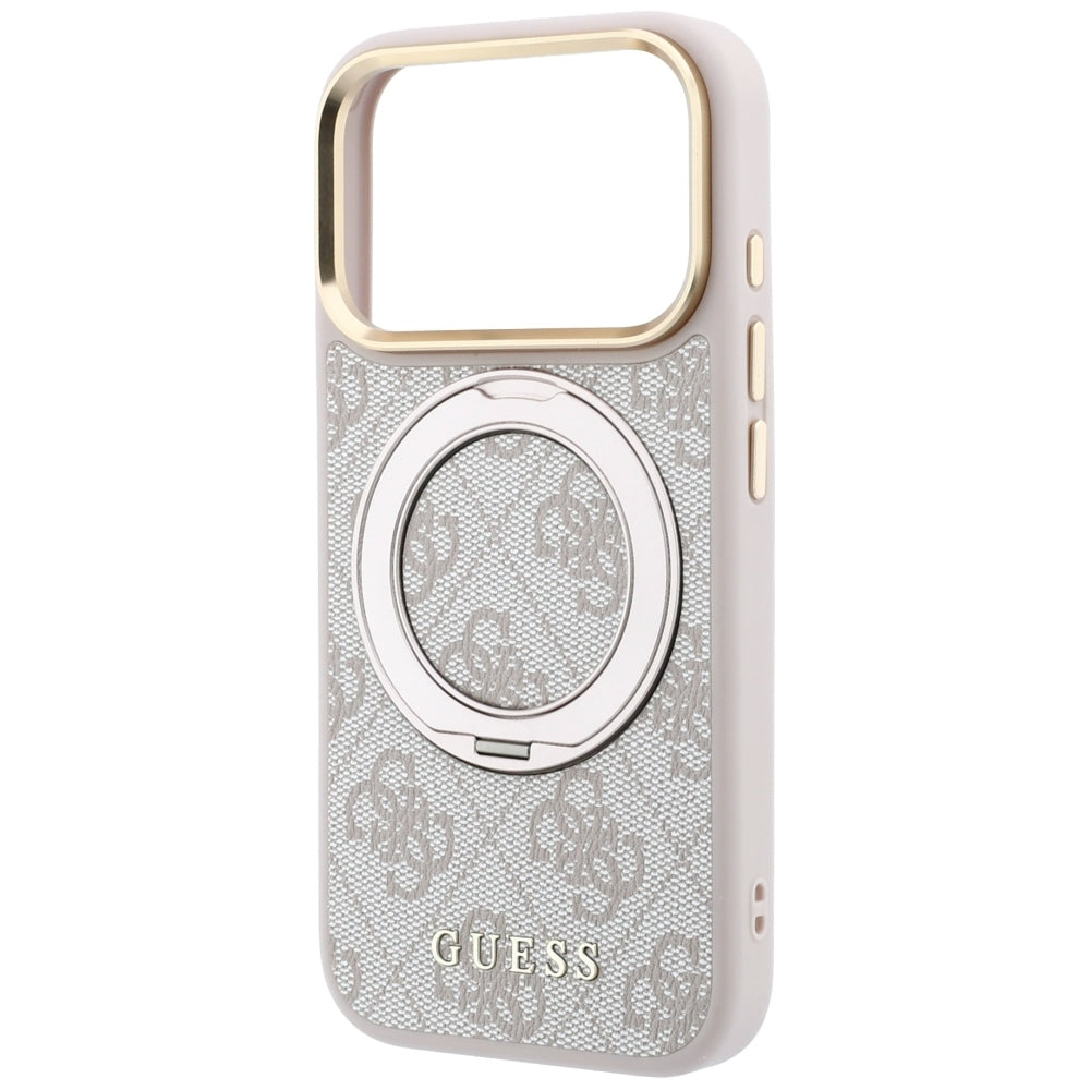 Ovitek MagSafe za Apple iPhone 18 Pro Max / 17 Pro Max, Guess, Ring Stand Classic Logo, Roza