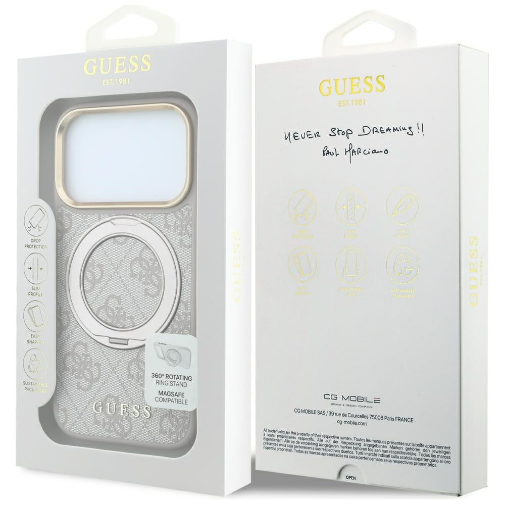 Ovitek MagSafe za Apple iPhone 18 Pro Max / 17 Pro Max, Guess, Ring Stand Classic Logo, Roza
