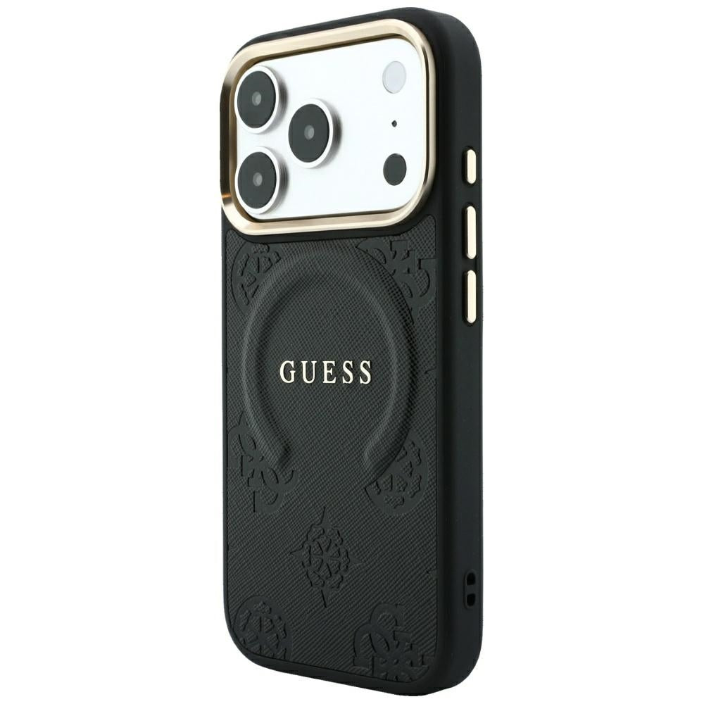 MagSafe ovitek za Apple iPhone 18 Pro Max / 17 Pro Max, Guess, Saffiano Peony Ring, Črn