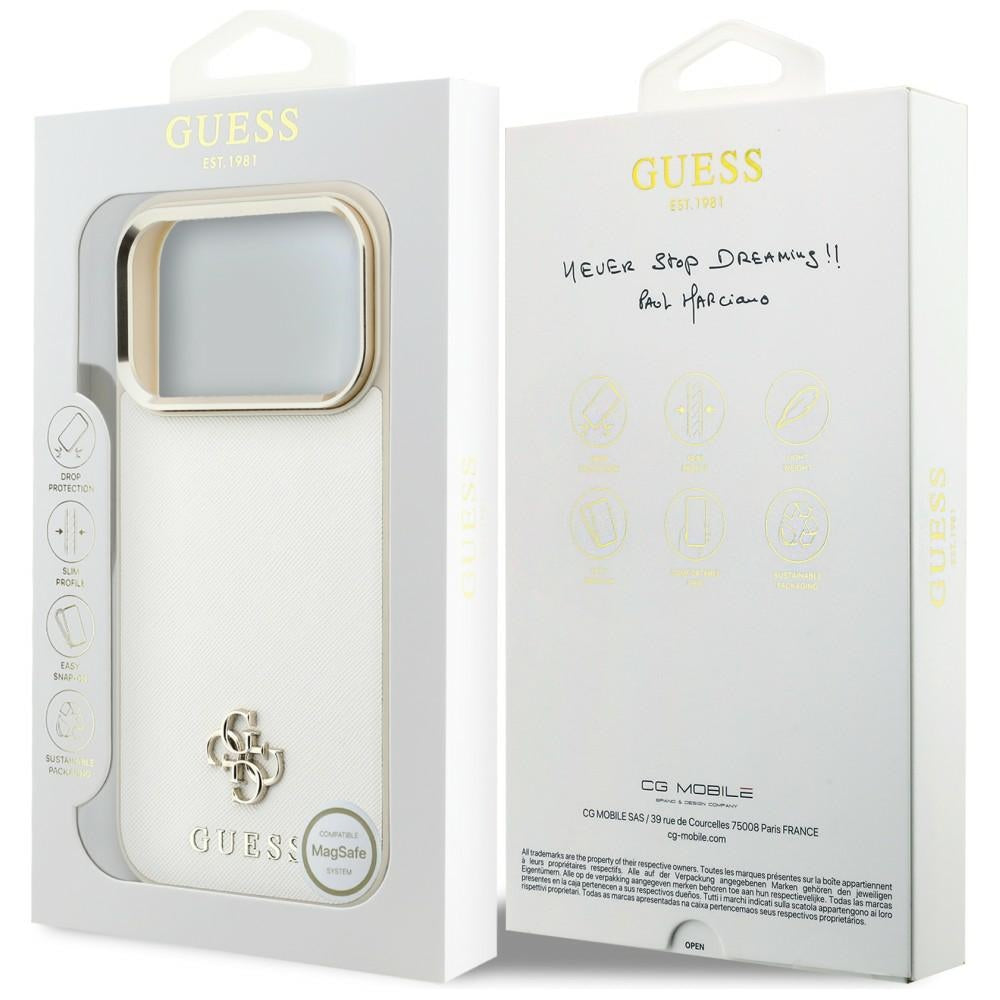 Ovitek MagSafe za Apple iPhone 18 Pro Max / 17 Pro Max, Guess, Saffiano Small 4G Classic, Bež