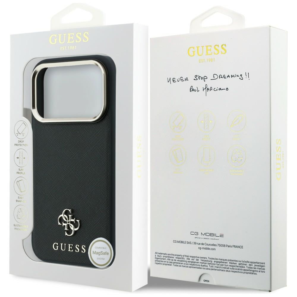 MagSafe ovitek za Apple iPhone 18 Pro Max / 17 Pro Max, Guess, Saffiano Small 4G Classic, Črn