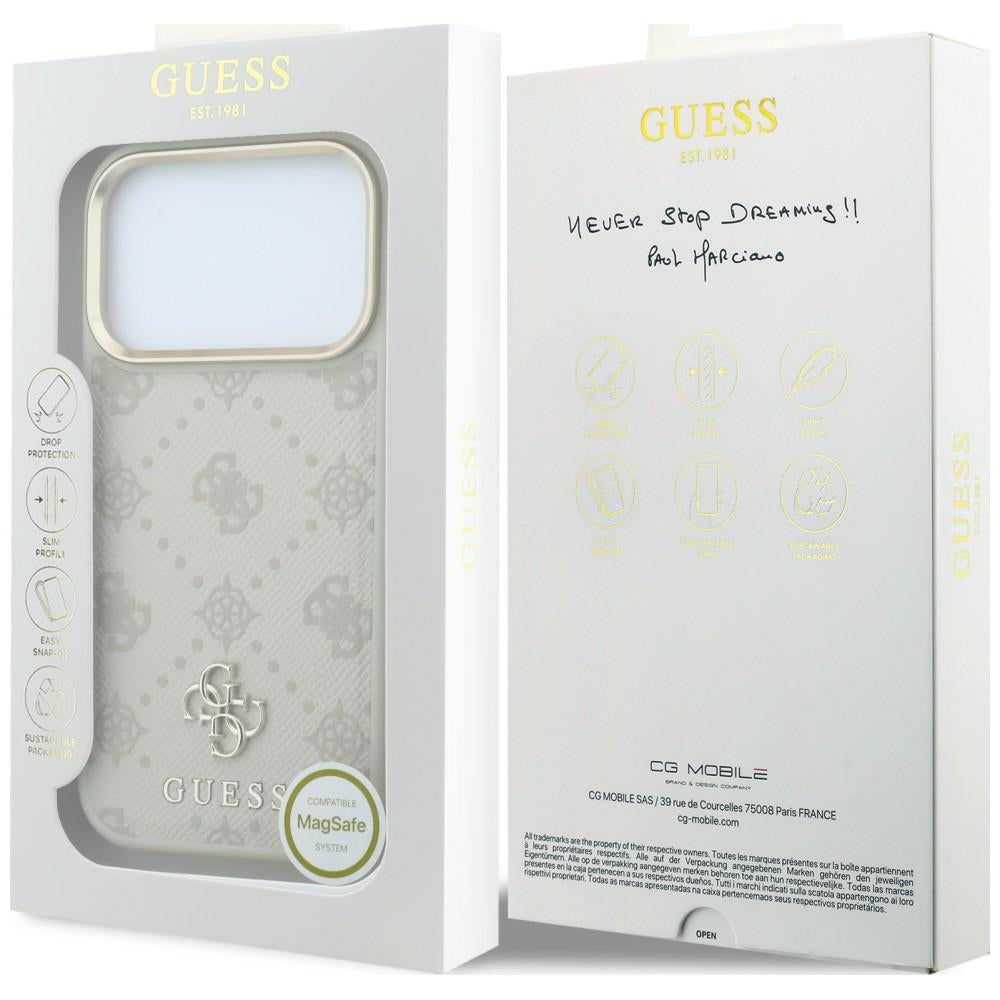 MagSafe ovitek za Apple iPhone 18 Pro Max / 17 Pro Max, Guess, Stripe Peony 4G, bež