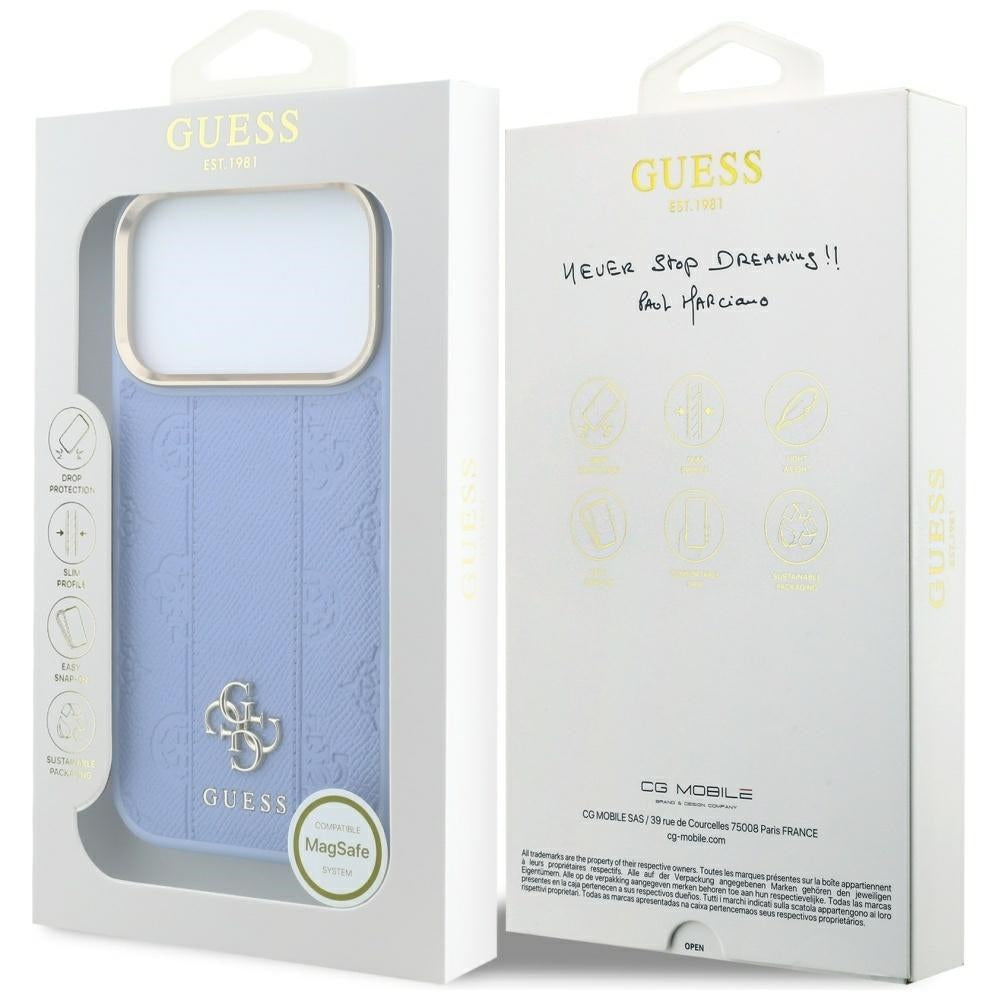 MagSafe ovitek za Apple iPhone 18 Pro Max / 17 Pro Max, Guess, Stripe Peony 4G, Bleu