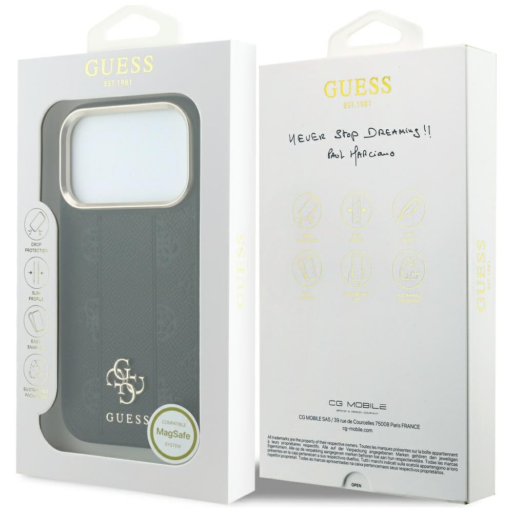 MagSafe ovitek za Apple iPhone 18 Pro Max / 17 Pro Max, Guess, Stripe Peony 4G, Črn