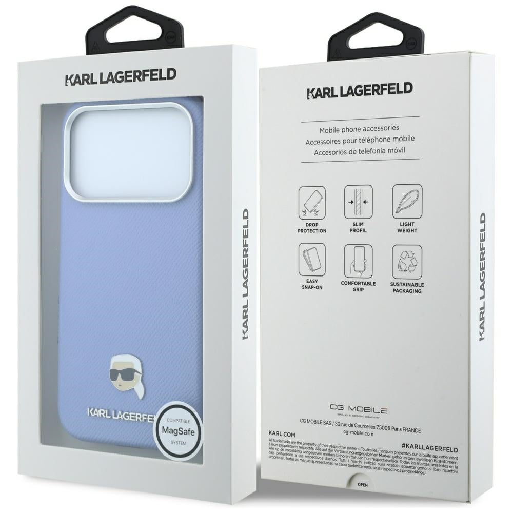 MagSafe ovitek za Apple iPhone 18 Pro Max / 17 Pro Max, Karl Lagerfeld, zrnata kovina Karl Head, modra