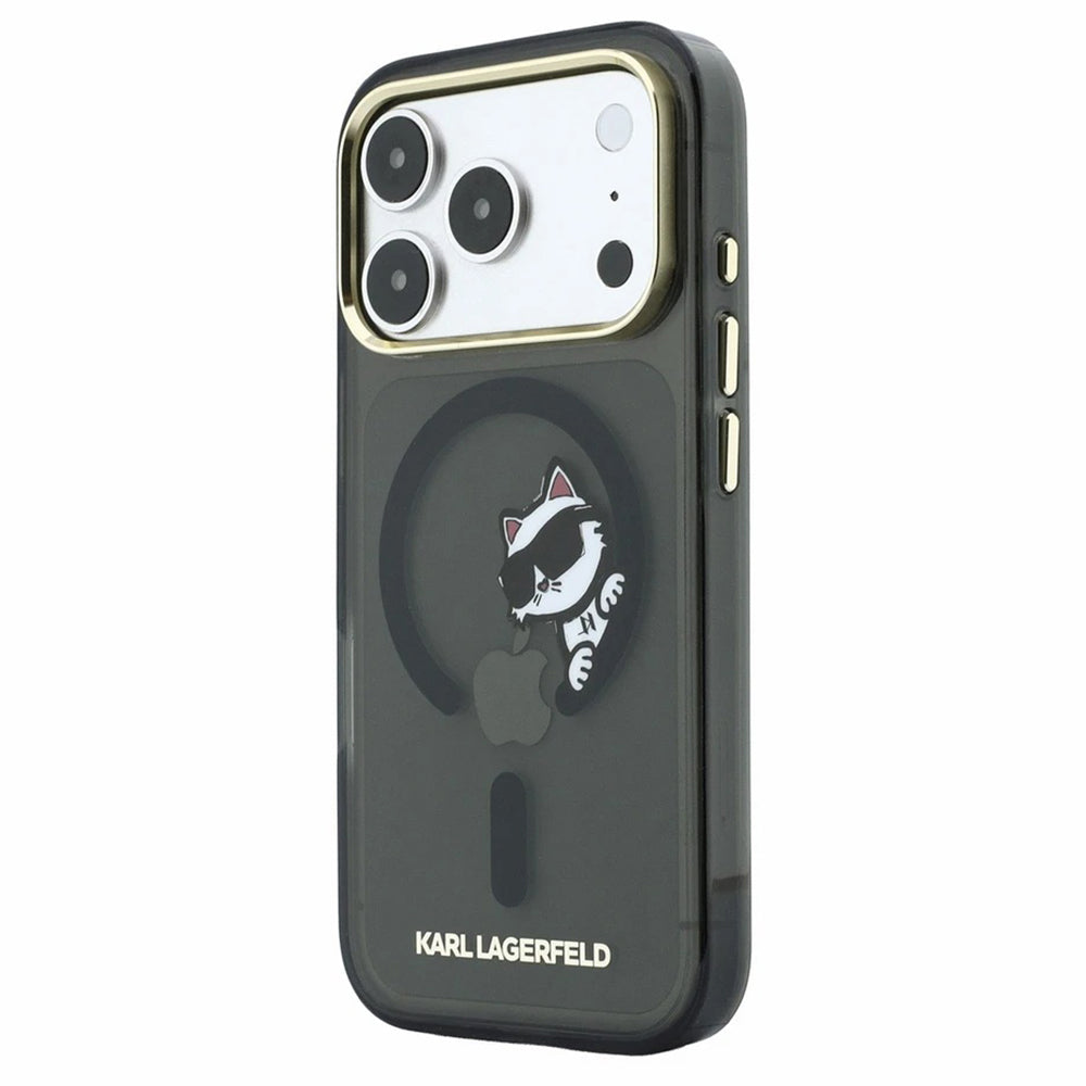 MagSafe ovitek za Apple iPhone 18 Pro Max / 17 Pro Max, Karl Lagerfeld, IML Peekaboo tisk in kovinski okvir, črn