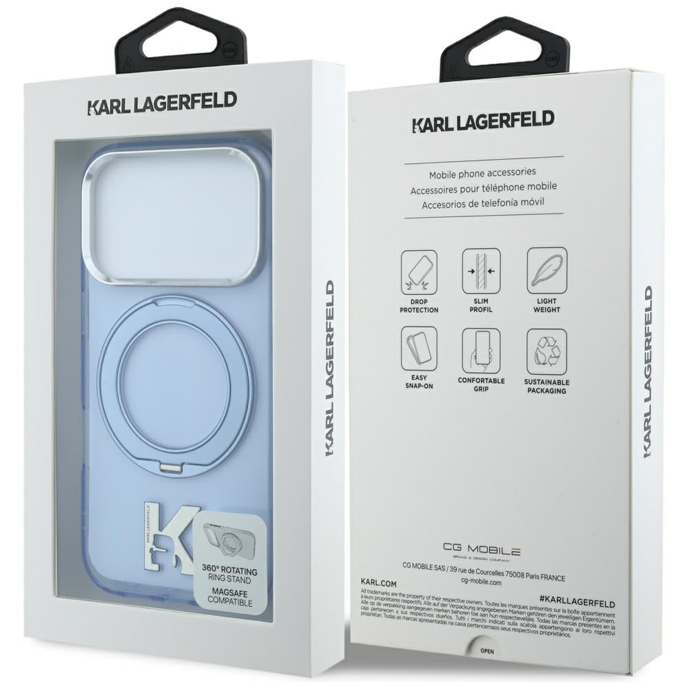 MagSafe ovitek za Apple iPhone 18 Pro Max / 17 Pro Max, Karl Lagerfeld, IML Ring Stand Kameo Metal, Modra