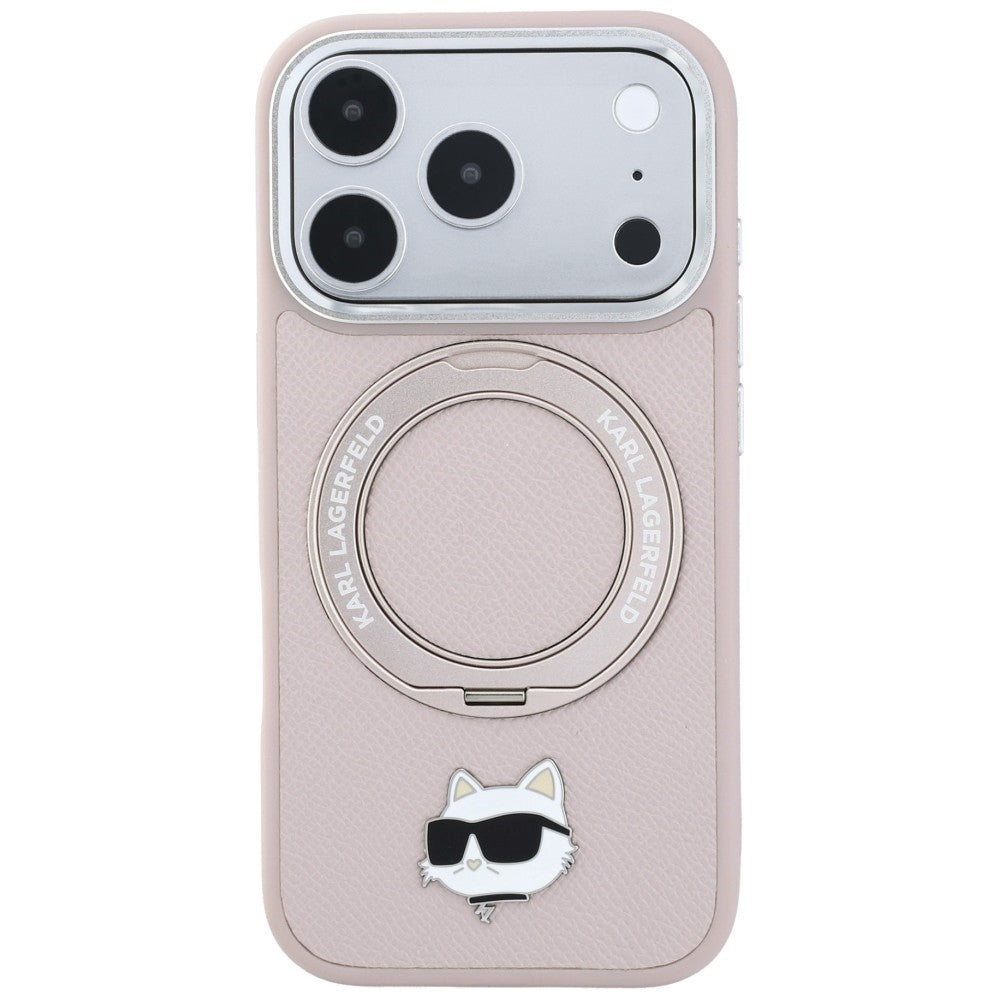 MagSafe ovitek za Apple iPhone 18 Pro Max / 17 Pro Max, Karl Lagerfeld, Ring Stand 360 Choupette Pin, roza