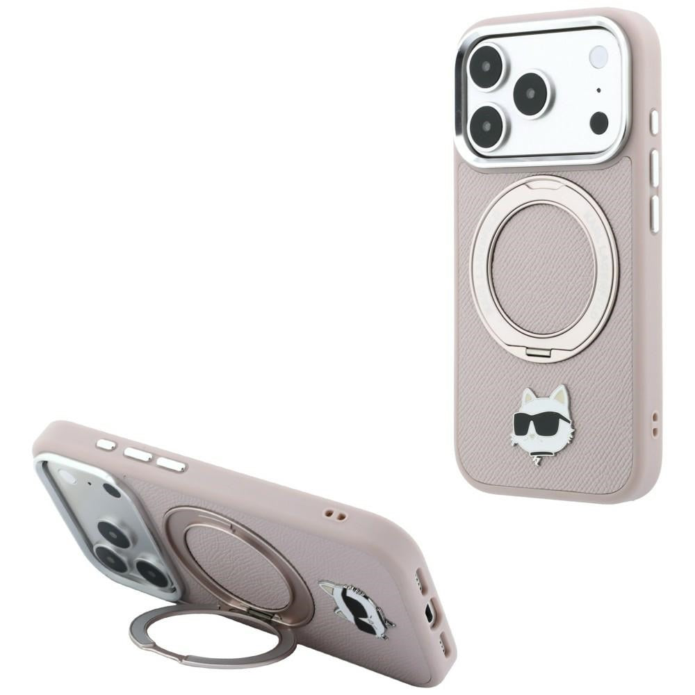 MagSafe ovitek za Apple iPhone 18 Pro Max / 17 Pro Max, Karl Lagerfeld, Ring Stand 360 Choupette Pin, roza