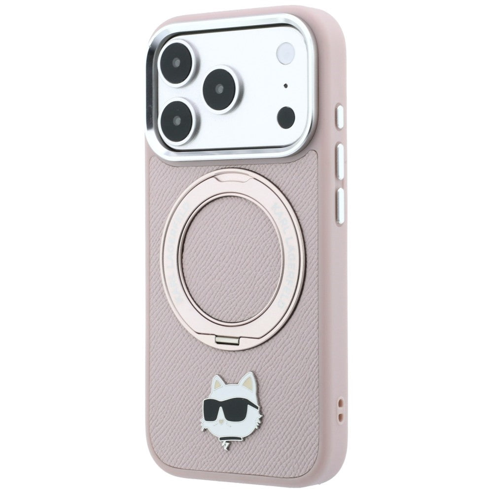 MagSafe ovitek za Apple iPhone 18 Pro Max / 17 Pro Max, Karl Lagerfeld, Ring Stand 360 Choupette Pin, roza