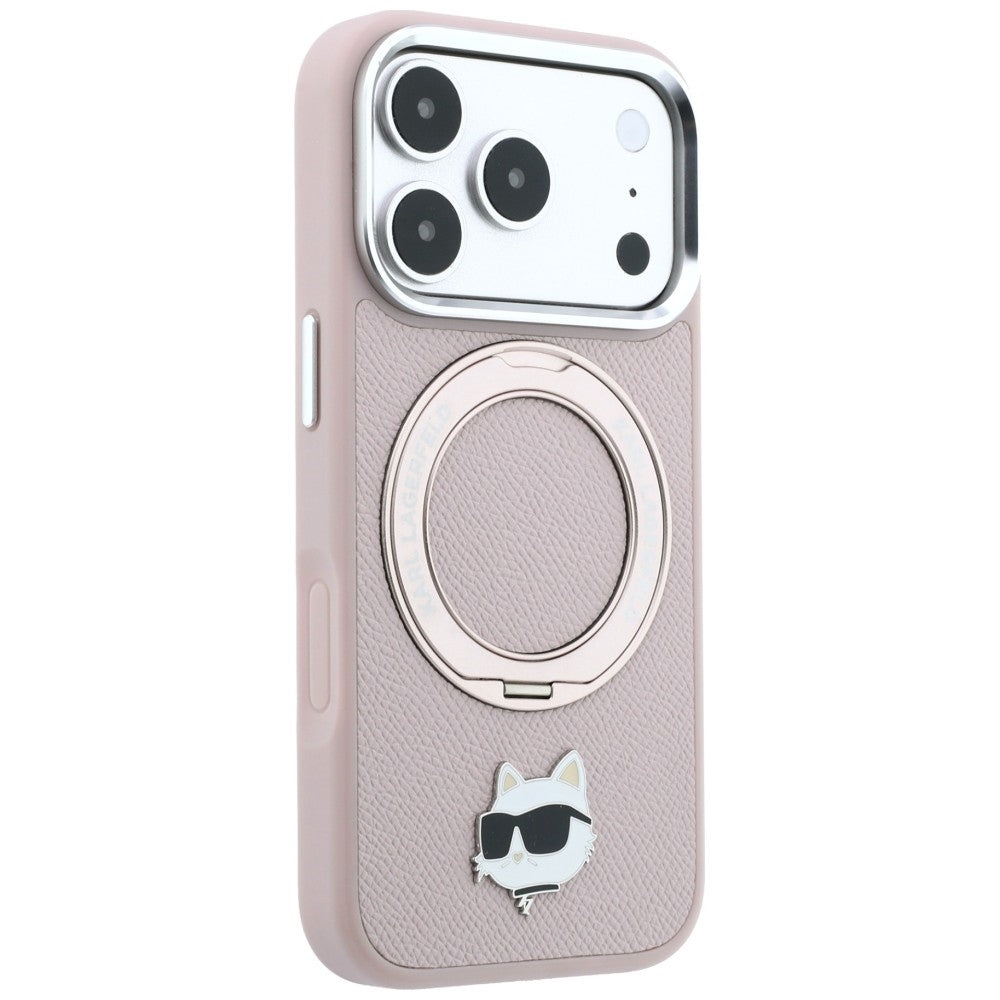 MagSafe ovitek za Apple iPhone 18 Pro Max / 17 Pro Max, Karl Lagerfeld, Ring Stand 360 Choupette Pin, roza