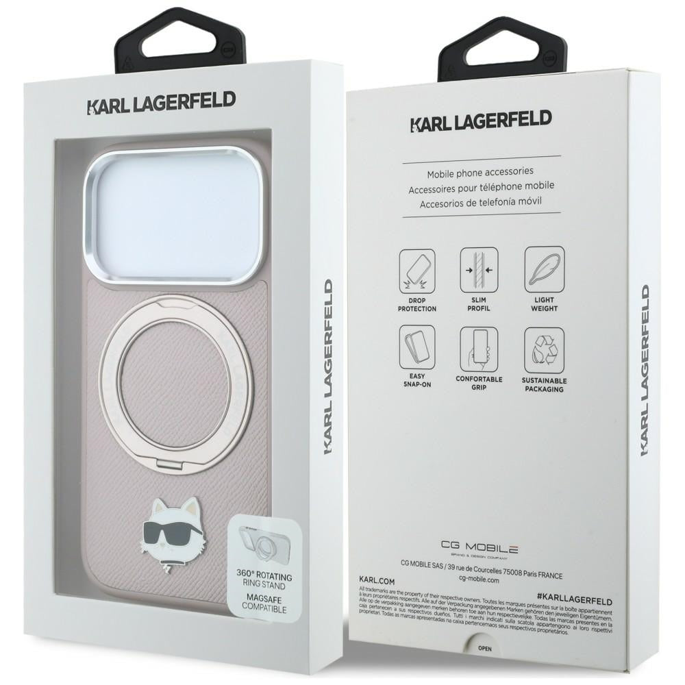 MagSafe ovitek za Apple iPhone 18 Pro Max / 17 Pro Max, Karl Lagerfeld, Ring Stand 360 Choupette Pin, roza