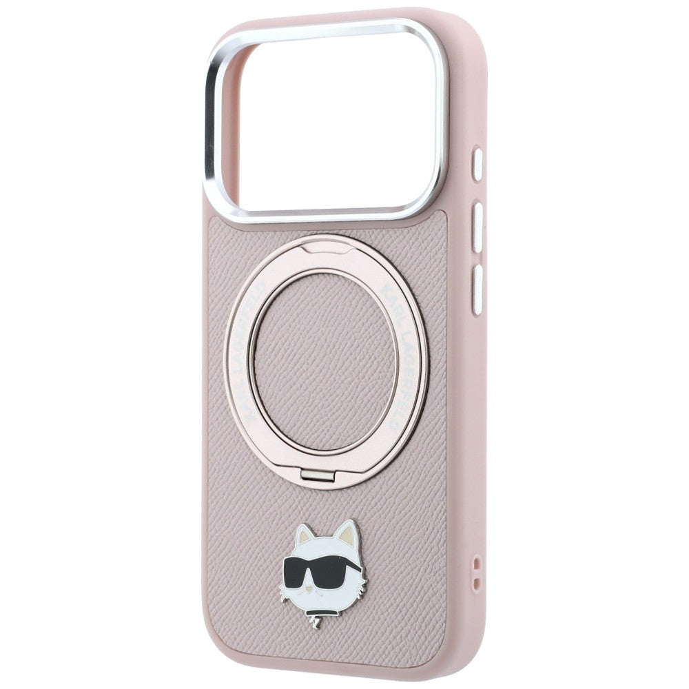 MagSafe ovitek za Apple iPhone 18 Pro Max / 17 Pro Max, Karl Lagerfeld, Ring Stand 360 Choupette Pin, roza