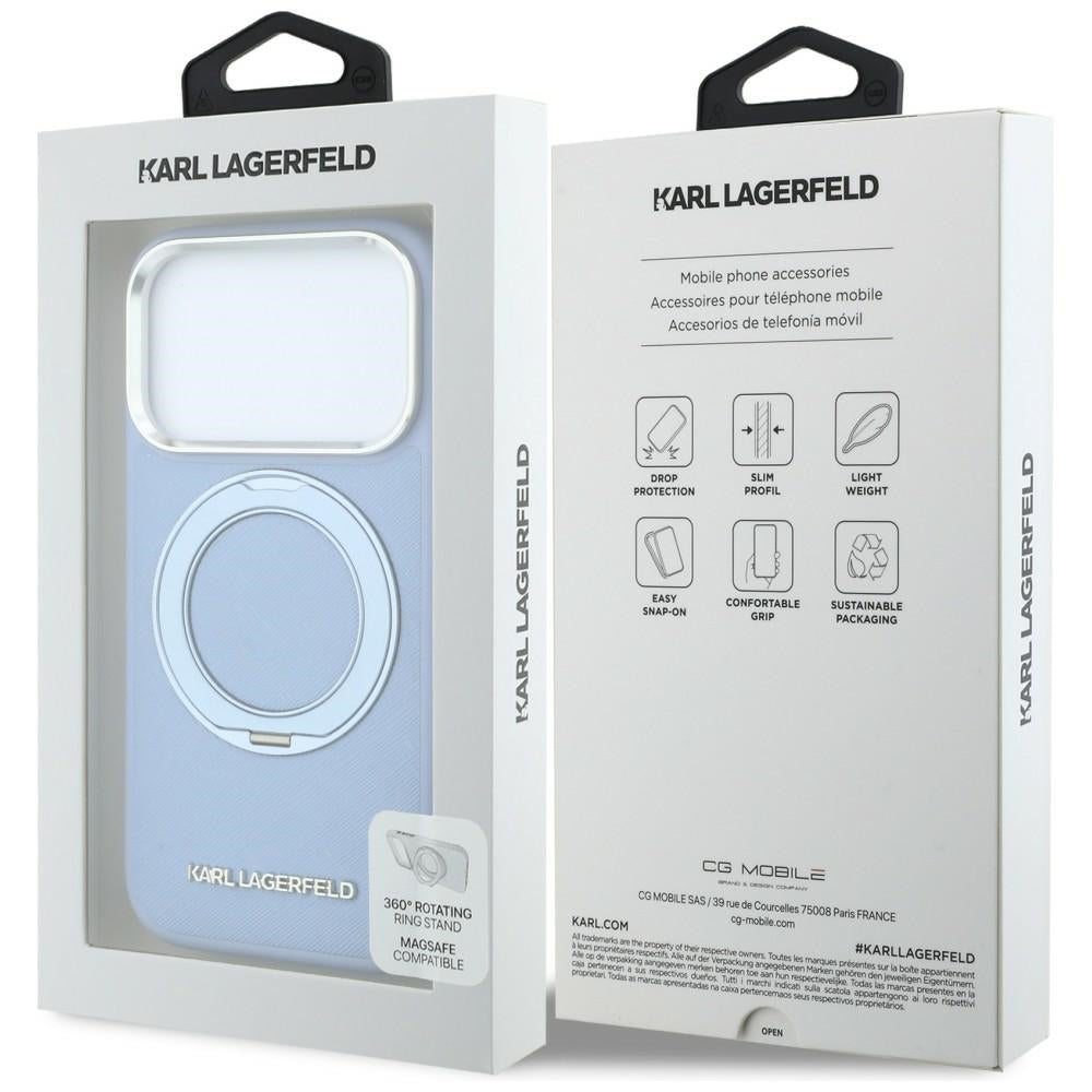 MagSafe ovitek za Apple iPhone 18 Pro Max / 17 Pro Max, Karl Lagerfeld, Ring Stand 360 Saffiano, Modra