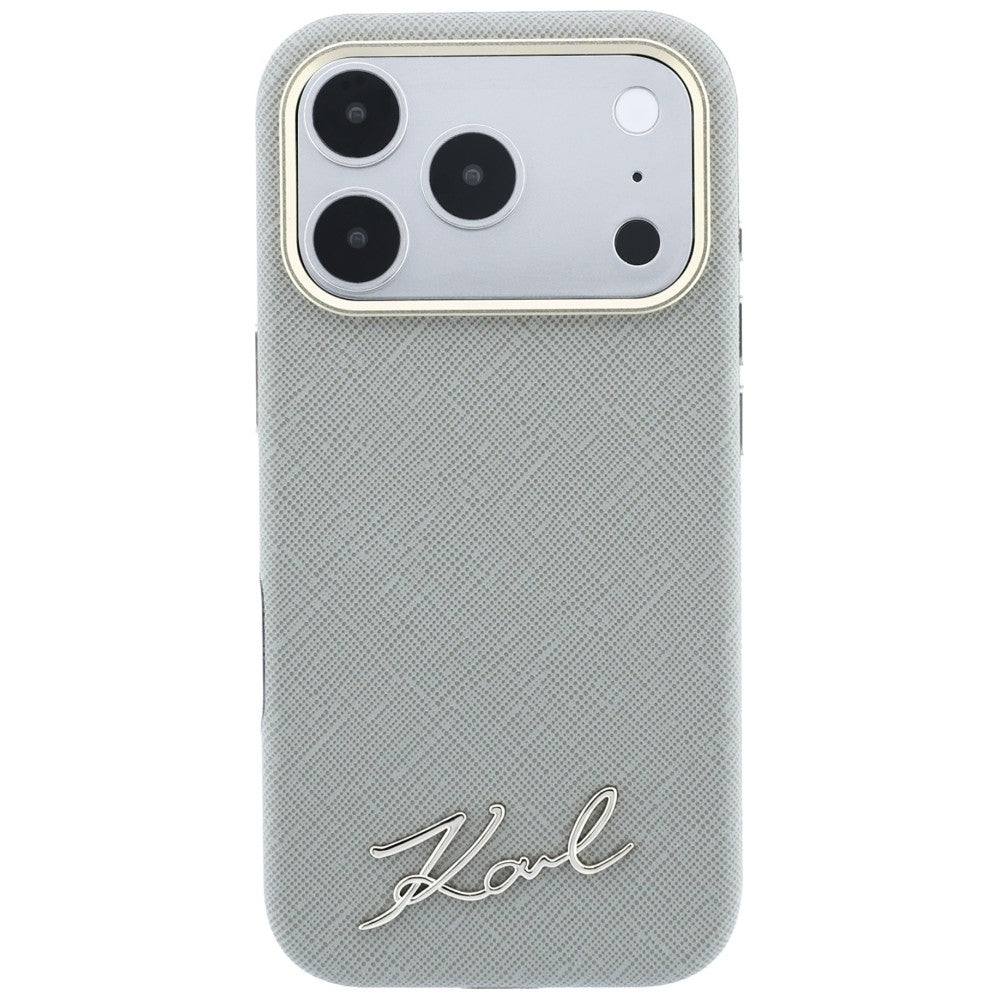 Ovitek MagSafe za Apple iPhone 18 Pro Max / 17 Pro Max, Karl Lagerfeld, Saffiano Small Script Metal Logo, Bež
