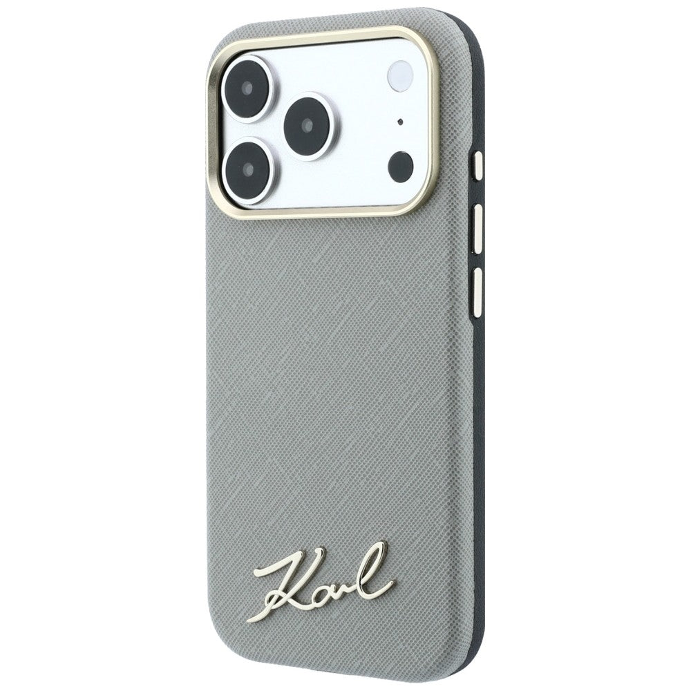 Ovitek MagSafe za Apple iPhone 18 Pro Max / 17 Pro Max, Karl Lagerfeld, Saffiano Small Script Metal Logo, Bež